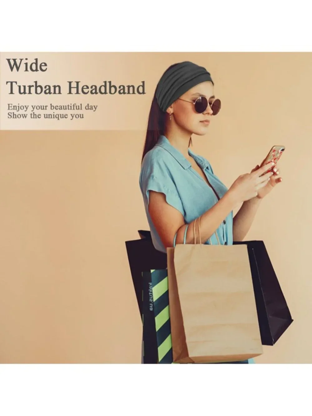 Women Black Gray 6 Pack Stretch Wide Headband Turban Yoga Hairband Accessories